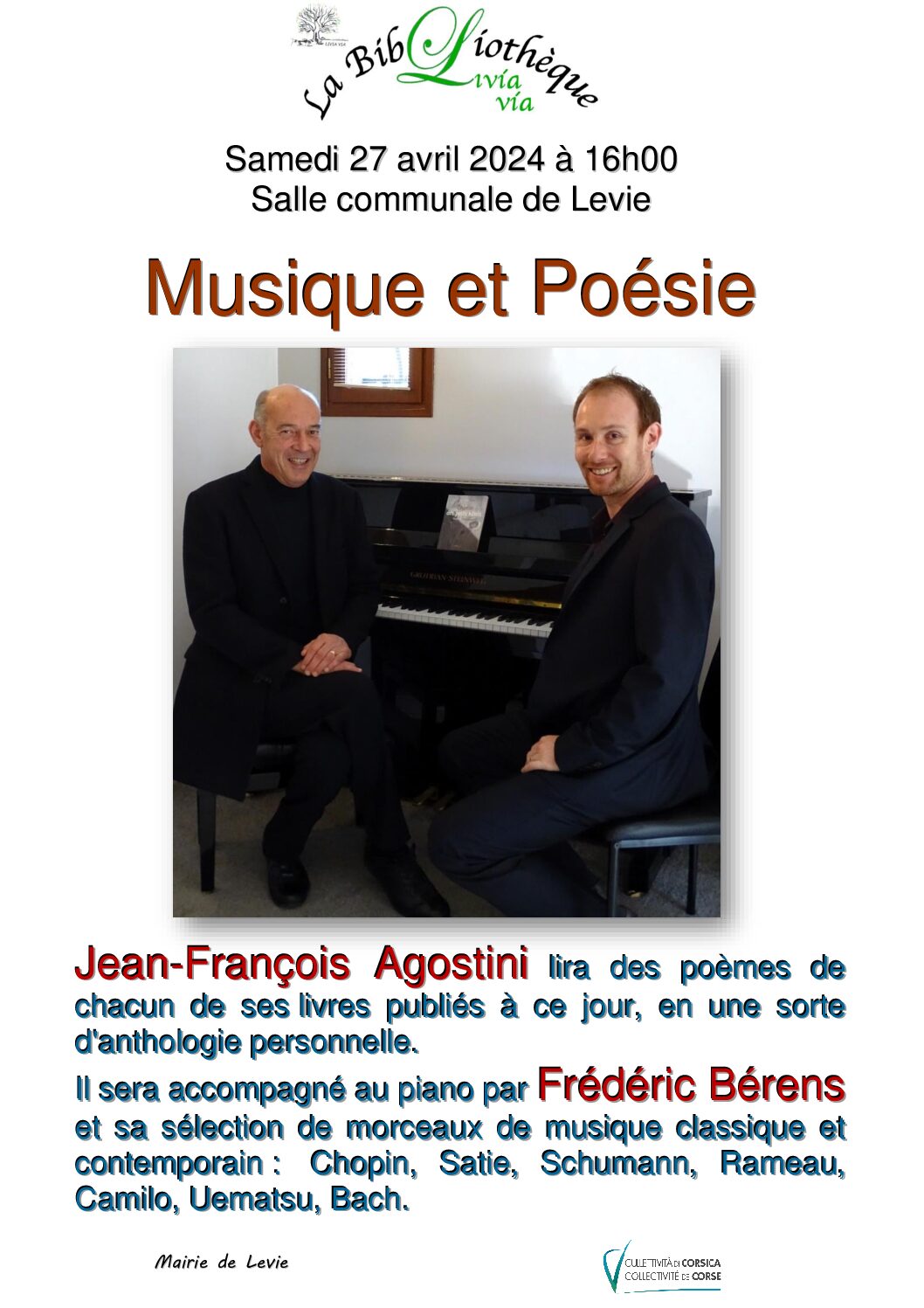 Livia Via : Journée de la poésie et concert classique avec Jean François Agostini et Fréderic Berens